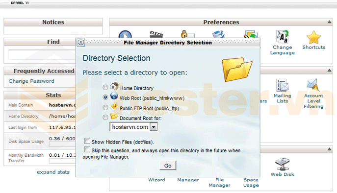 Lựa chọn thư mục file manager cPanel, hosting hải phòng, website hải phòng