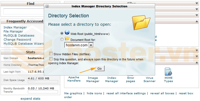 Chọn thư mục cấu hình Directory Index cPanel, hosting hải phòng, hosting hai phong